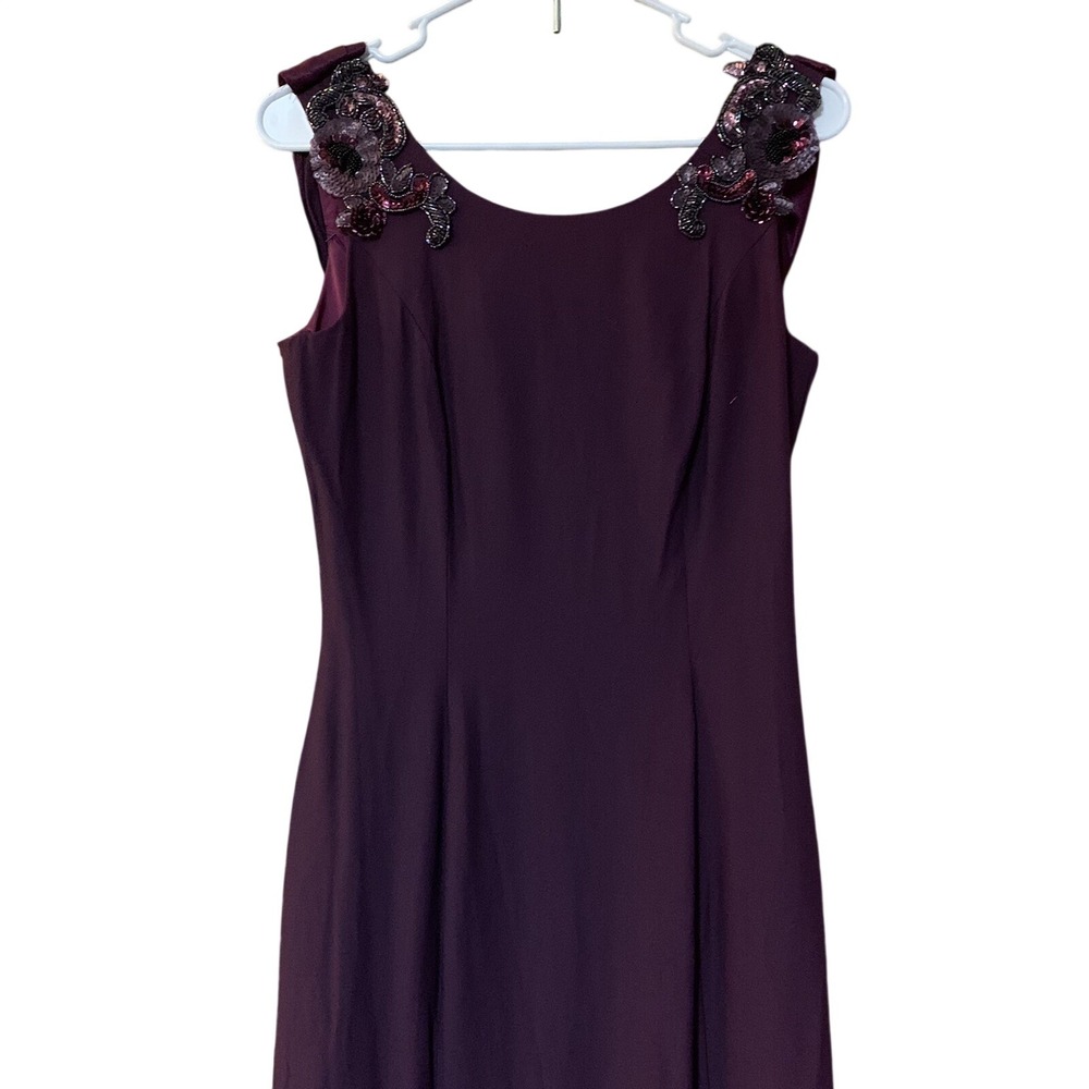 Loralie Evening Gown Plum Purple Beaded Floral Cowl Back Formal Romantic